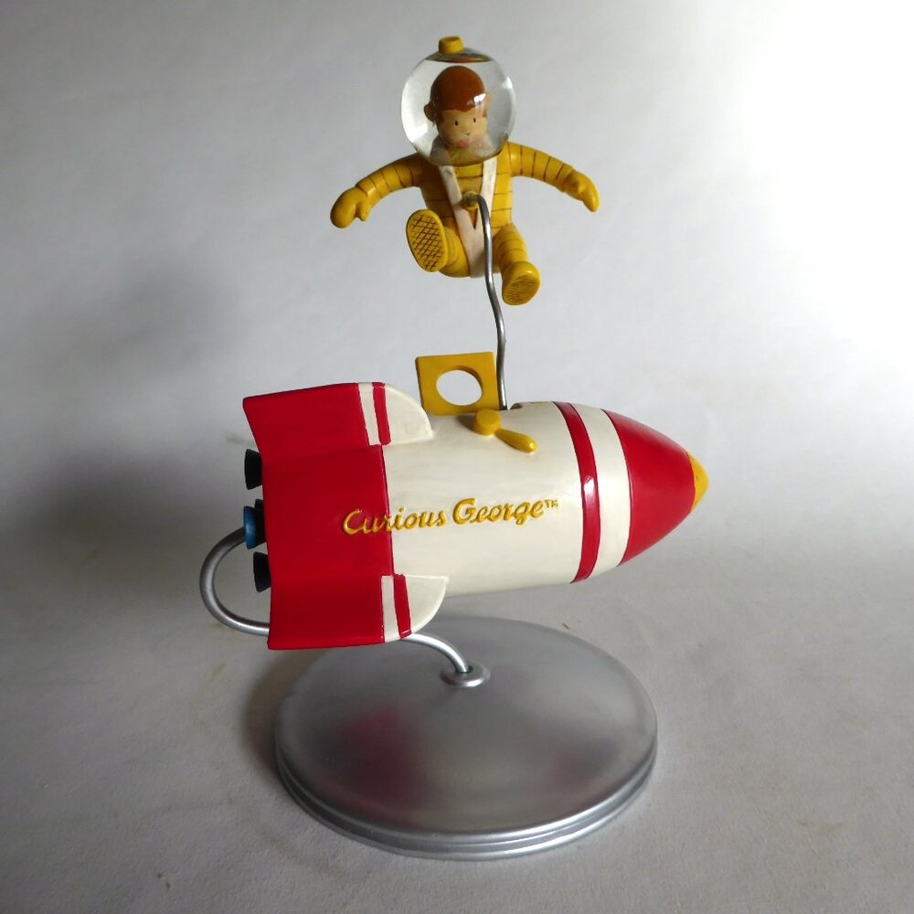 VINTAGE 9” CURIOUS GEORGE MONKEY SPACEMEN ROCKET SNOW GLOBE STATUE